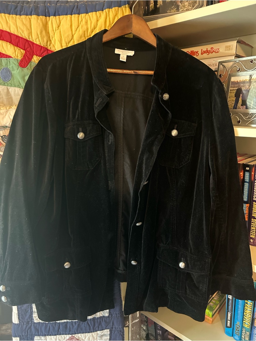 Charter Club Black Velvet Button-Front Jacket